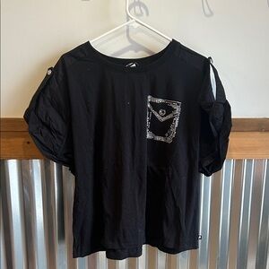 Karl Lagerfeld Black Tee with Embellished Pocket